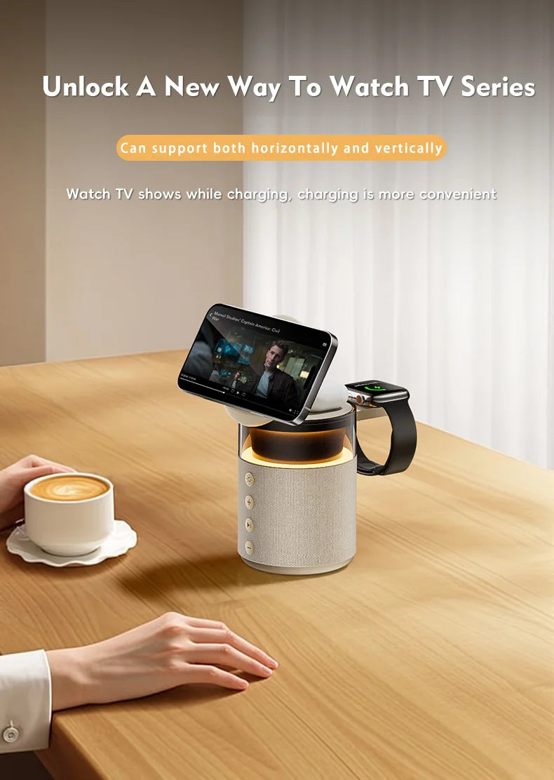 Magnetic Wireless Charging Station with Wireless Speaker