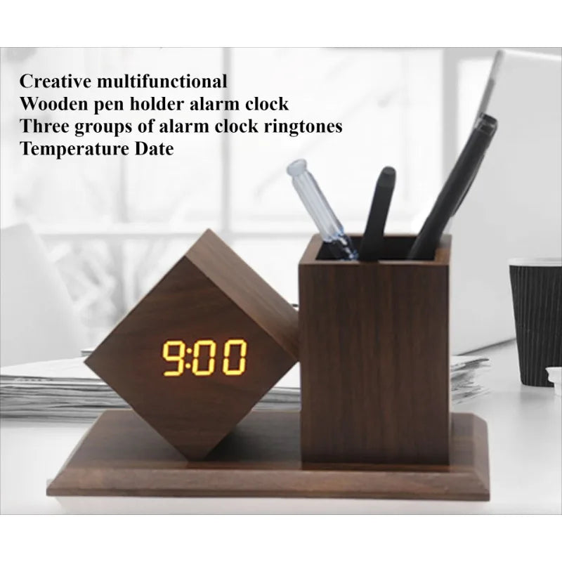 Creative Wooden Clock LED Smart Home Desk