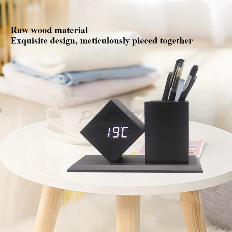 Creative Wooden Clock LED Smart Home Desk