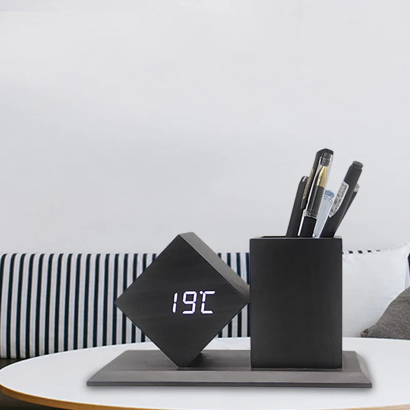 Creative Wooden Clock LED Smart Home Desk