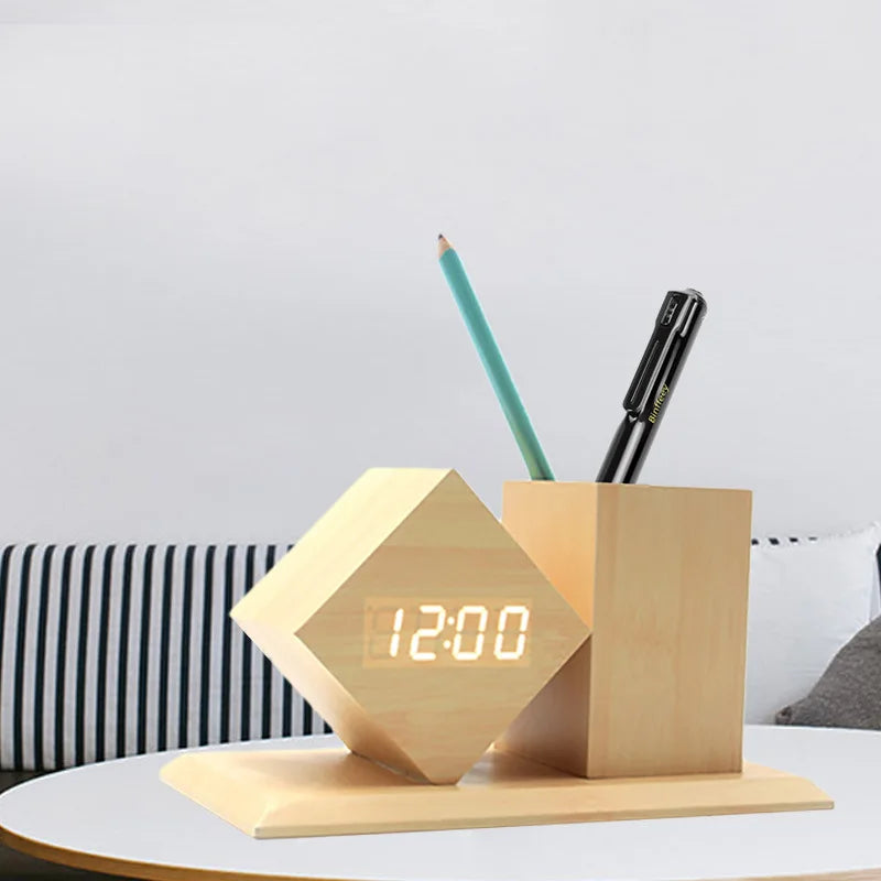 Creative Wooden Clock LED Smart Home Desk